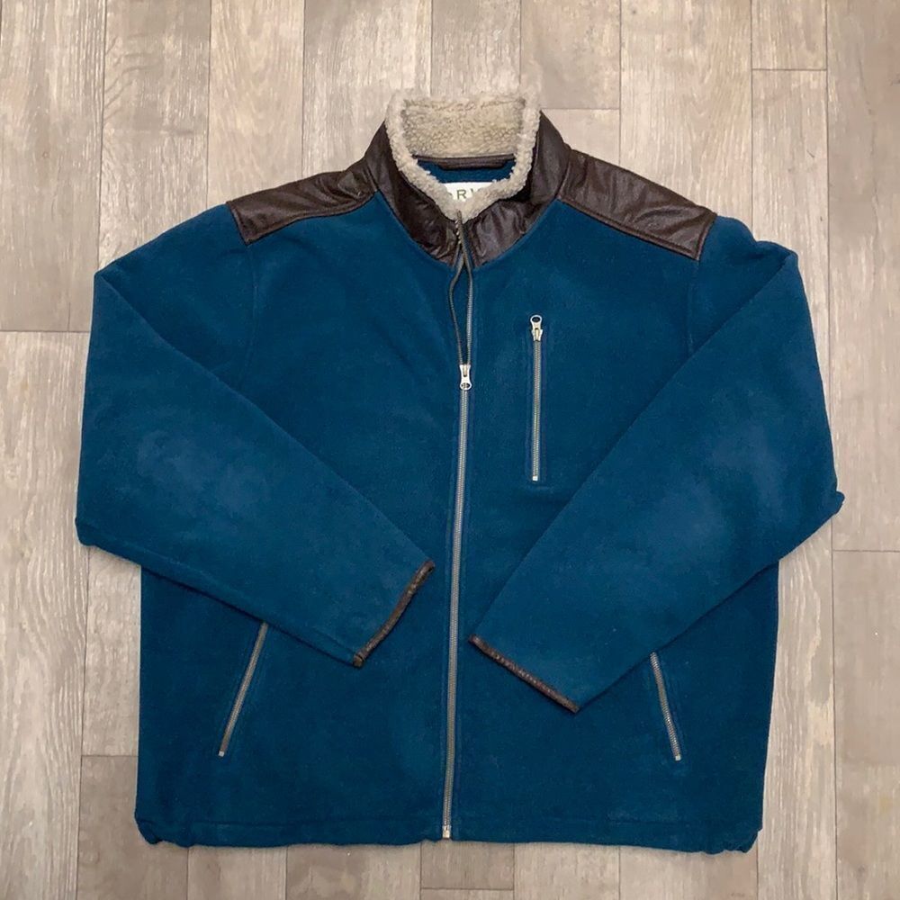 Mens Orvis‎ Fleece Sherpa Collar Faux Suede Full Zip Jacket